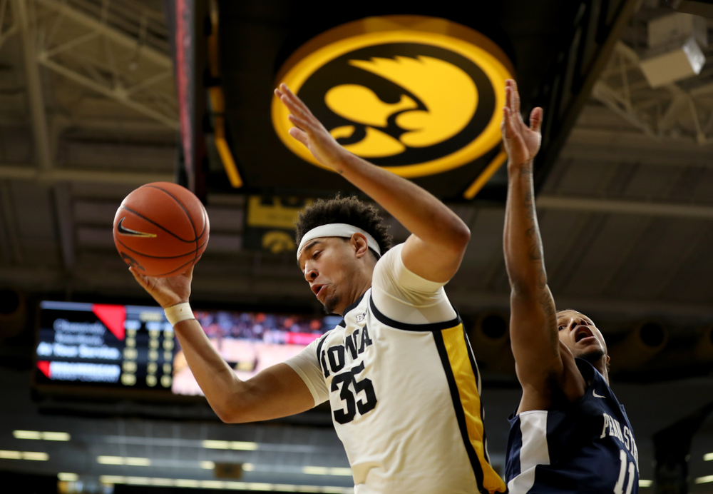 Iowa Hawkeyes forward Cordell Pemsl (35) against Penn State Saturday, February 29, 2020 at Carver-Hawkeye Arena. (Brian Ray/hawkeyesports.com)