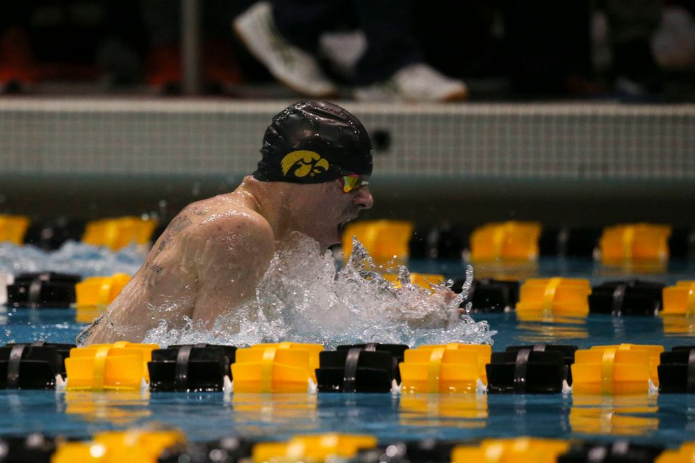 Iowa's Tanner Nelson at the 200-yard breaststroke race Saturday, March 2, 2019 at the Campus Recreation and Wellness Center. (Lily Smith/hawkeyesports.com)