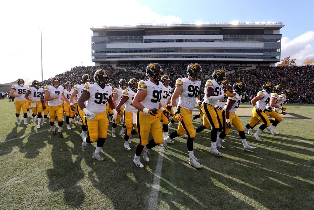 The Iowa Hawkeyes swarm onto the field against the Purdue Boilermakers Saturday, November 3, 2018 Ross Ade Stadium in West Lafayette, Ind. (Brian Ray/hawkeyesports.com)
