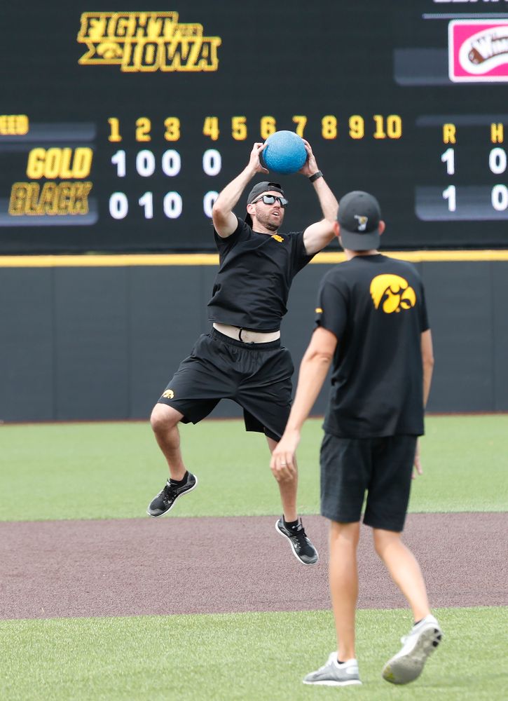 Head Men's Golf Coach Tyler Stith during the Iowa Student Athlete Kickoff Kickball game Sunday, August 19, 2018 at Duane Banks Field. (Brian Ray/hawkeyesports.com)