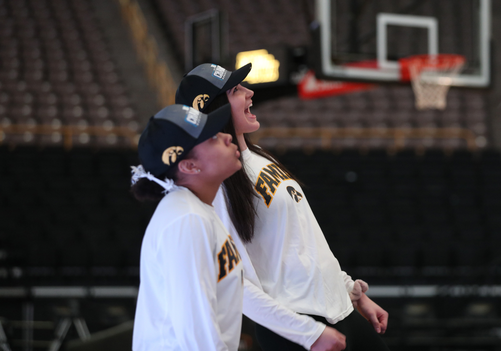 Iowa Hawkeyes forward Megan Gustafson (10) during a celebration of their Big Ten Women's Basketball Tournament championship Monday, March 18, 2019 at Carver-Hawkeye Arena. (Brian Ray/hawkeyesports.com)