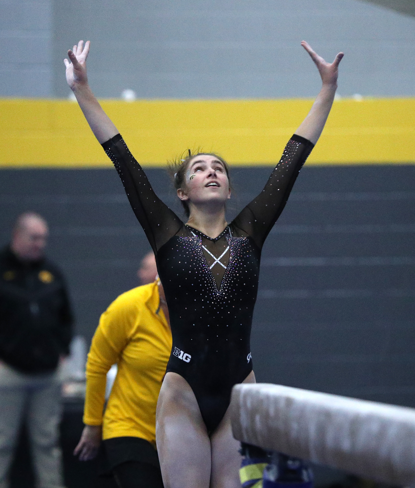 Bridget Killian competes on the beam during the Black and Gold intrasquad meet Saturday, December 1, 2018 at the University of Iowa Field House. (Brian Ray/hawkeyesports.com)