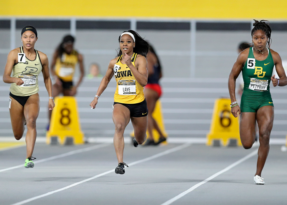 Iowa’s Jada Laye runs the women’s 60 meter dash premier preliminary event during the Larry Wieczorek Invitational at the Recreation Building in Iowa City on Saturday, January 18, 2020. (Stephen Mally/hawkeyesports.com)