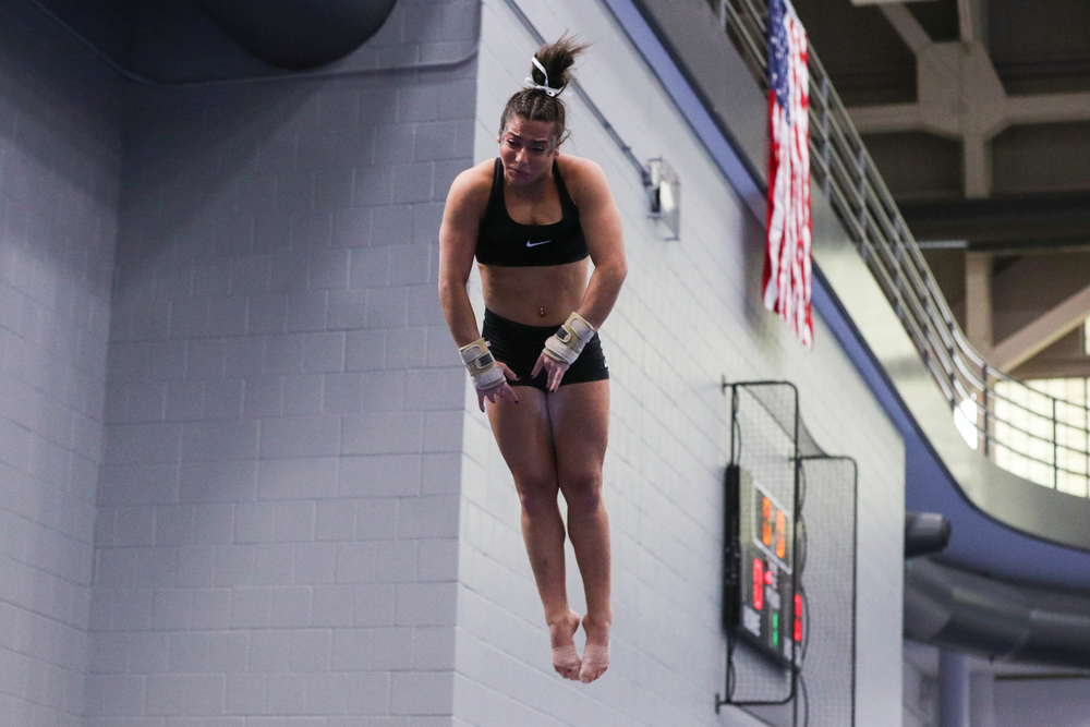 Ariana Agrapides performs on the vault during the Iowa women’s gymnastics Black and Gold Intraquad Meet on Saturday, December 7, 2019 at the UI Field House. (Lily Smith/hawkeyesports.com)