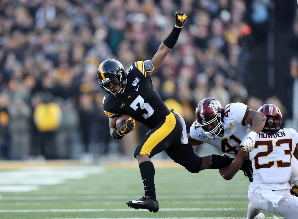 Iowa Hawkeyes wide receiver Tyrone Tracy Jr. (3) against the Minnesota Golden Gophers Saturday, November 16, 2019 at Kinnick Stadium. (Brian Ray/hawkeyesports.com)