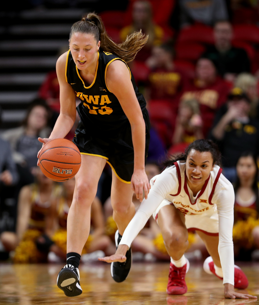 Iowa Hawkeyes forward Amanda Ollinger (43) against the Iowa State Cyclones Wednesday, December 11, 2019 at Hilton Coliseum in Ames, Iowa(Brian Ray/hawkeyesports.com)