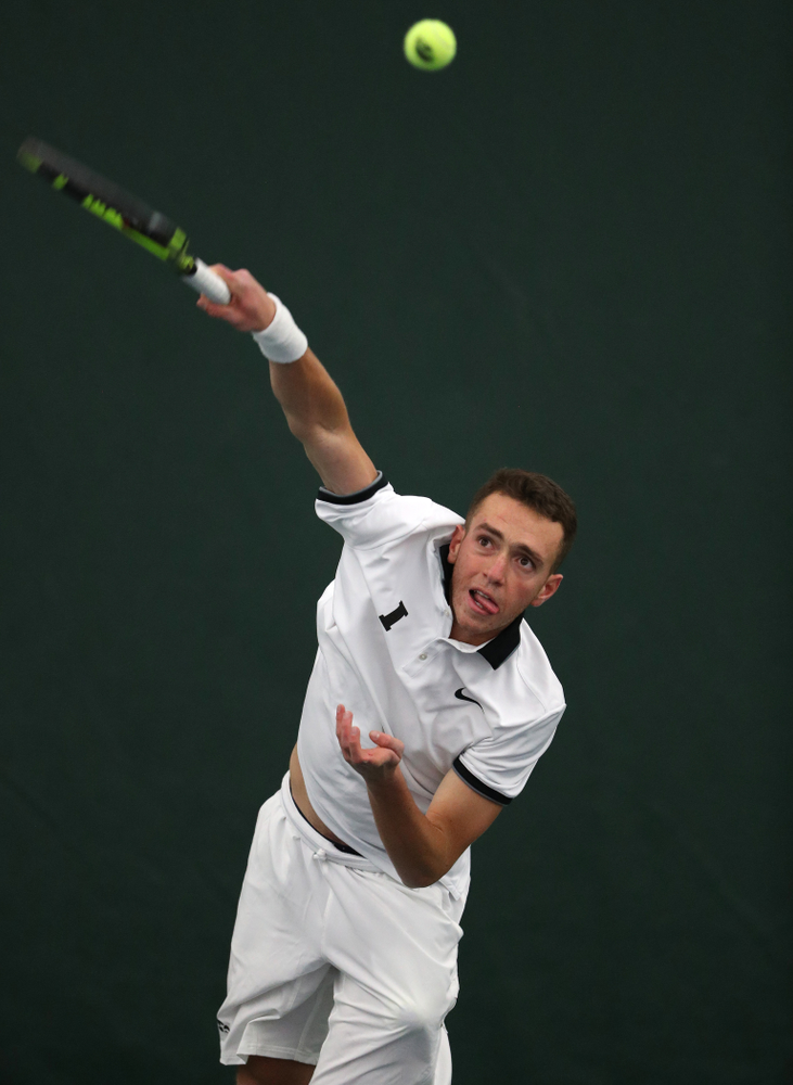 Iowa's Kareem Allaf against North Dakota Friday, January 25, 2019 at the Hawkeye Tennis and Recreation Complex. (Brian Ray/hawkeyesports.com)
