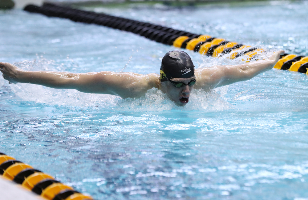 Iowa's Jackson Allmon competes in the 200-yard butterfly during the 2019 Big Ten Men's Swimming and Diving Championships Saturday, March 2, 2019 at the Campus Wellness and Recreation Center. (Brian Ray/hawkeyesports.com)