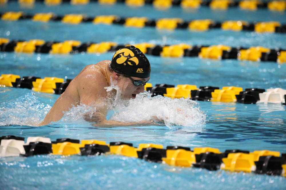Iowa's Michael Tenney at the 400-yard medley race Friday, March 1, 2019 at the Campus Recreation and Wellness Center. (Lily Smith/hawkeyesports.com)