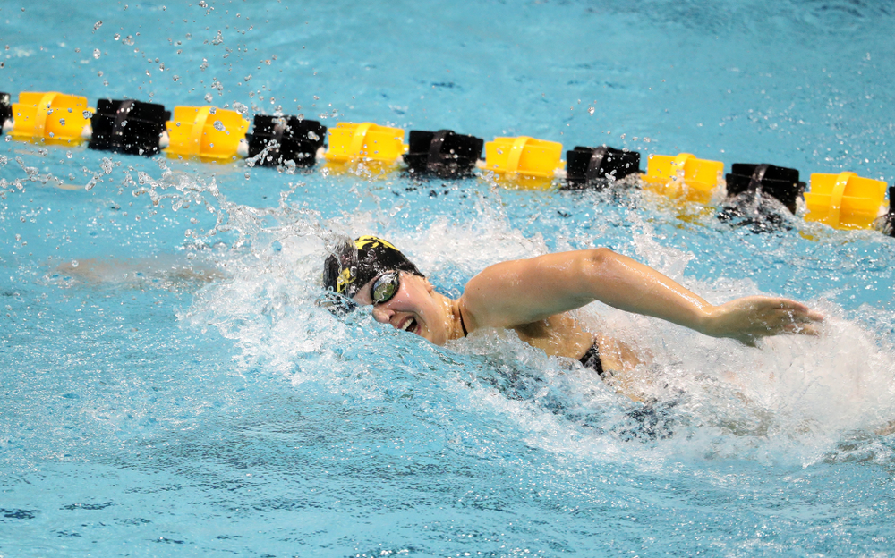 IowaÕs Hannah Burvill competes in the 200 yard freestyle against Notre Dame and Illinois Saturday, January 11, 2020 at the Campus Recreation and Wellness Center. (Brian Ray/hawkeyesports.com)