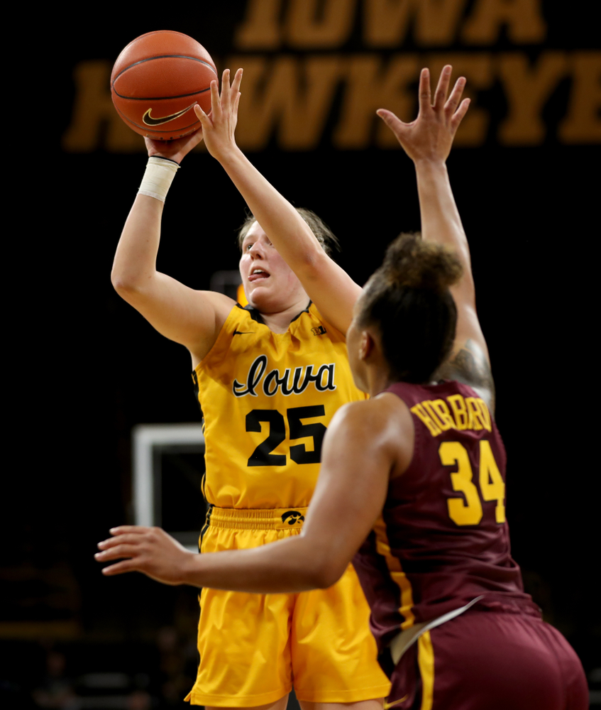 Iowa Hawkeyes forward/center Monika Czinano (25) against the Minnesota Golden Gophers Thursday, February 27, 2020 at Carver-Hawkeye Arena. (Brian Ray/hawkeyesports.com)
