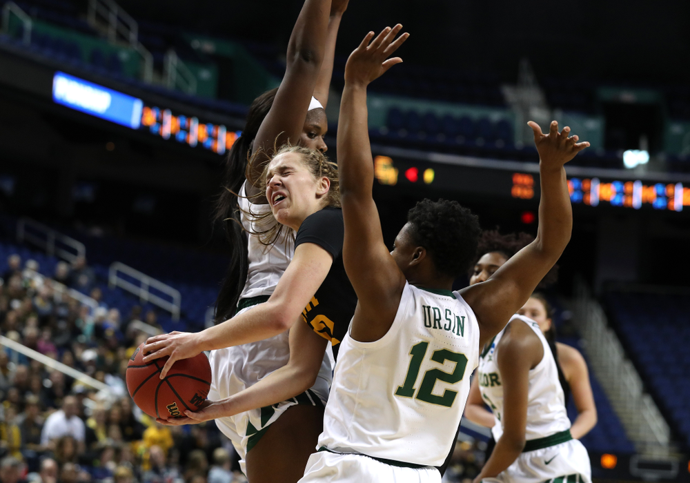 Iowa Hawkeyes guard Kathleen Doyle (22) against the Baylor Lady Bears in the regional final of the 2019 NCAA Women's College Basketball Tournament Monday, April 1, 2019 at Greensboro Coliseum in Greensboro, NC.(Brian Ray/hawkeyesports.com)