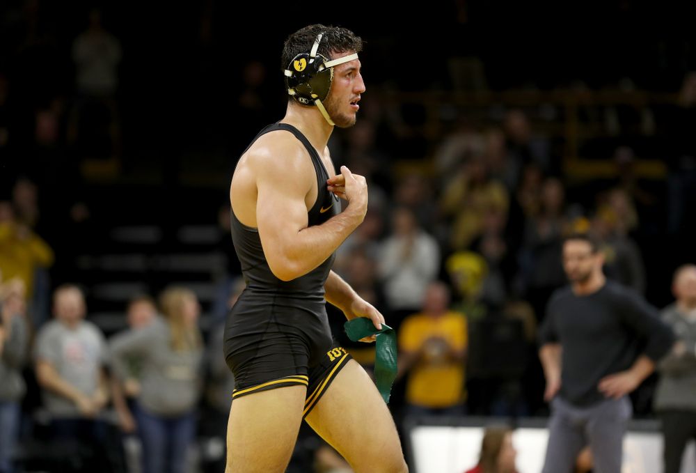 Iowa’s Michael Kemerer wrestles Nebraska’s Mickey Labriola at 174 pounds Saturday, January 18, 2020 at Carver-Hawkeye Arena. Kemerer won the match 3-1. (Brian Ray/hawkeyesports.com)