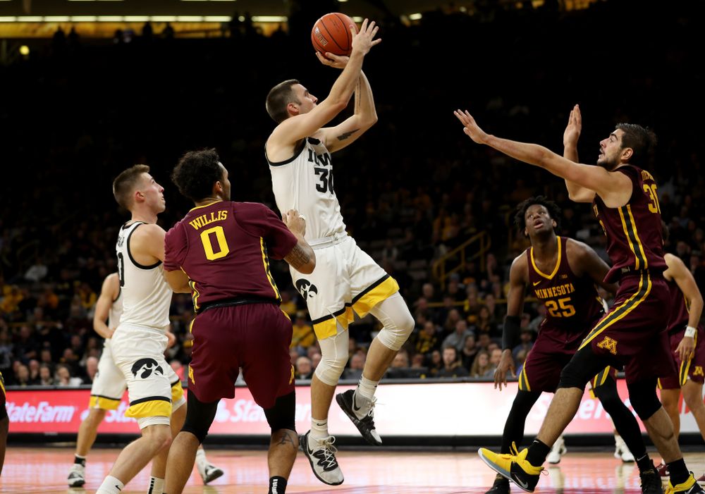 Iowa Hawkeyes guard Connor McCaffery (30) against the Minnesota Golden Gophers Monday, December 9, 2019 at Carver-Hawkeye Arena. (Brian Ray/hawkeyesports.com)