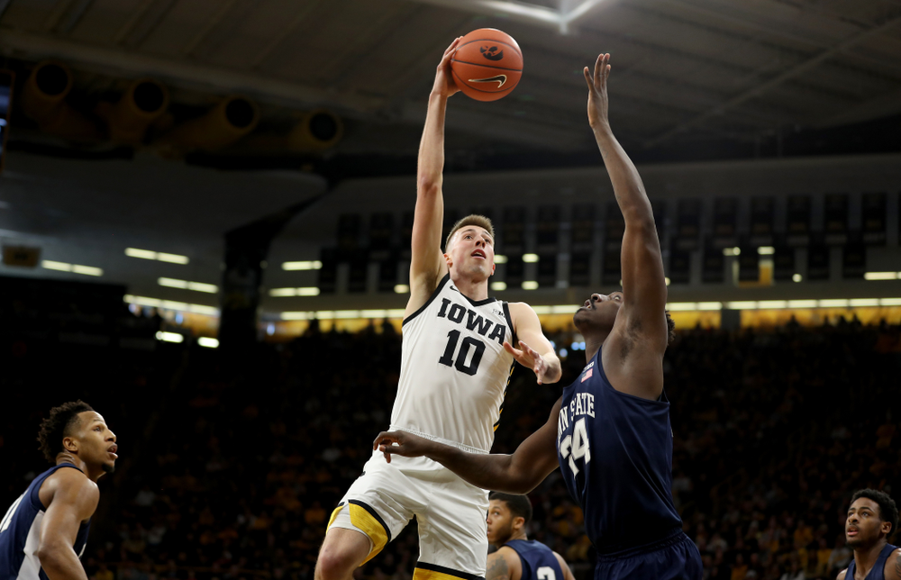 Iowa Hawkeyes guard Joe Wieskamp (10) against Penn State Saturday, February 29, 2020 at Carver-Hawkeye Arena. (Brian Ray/hawkeyesports.com)