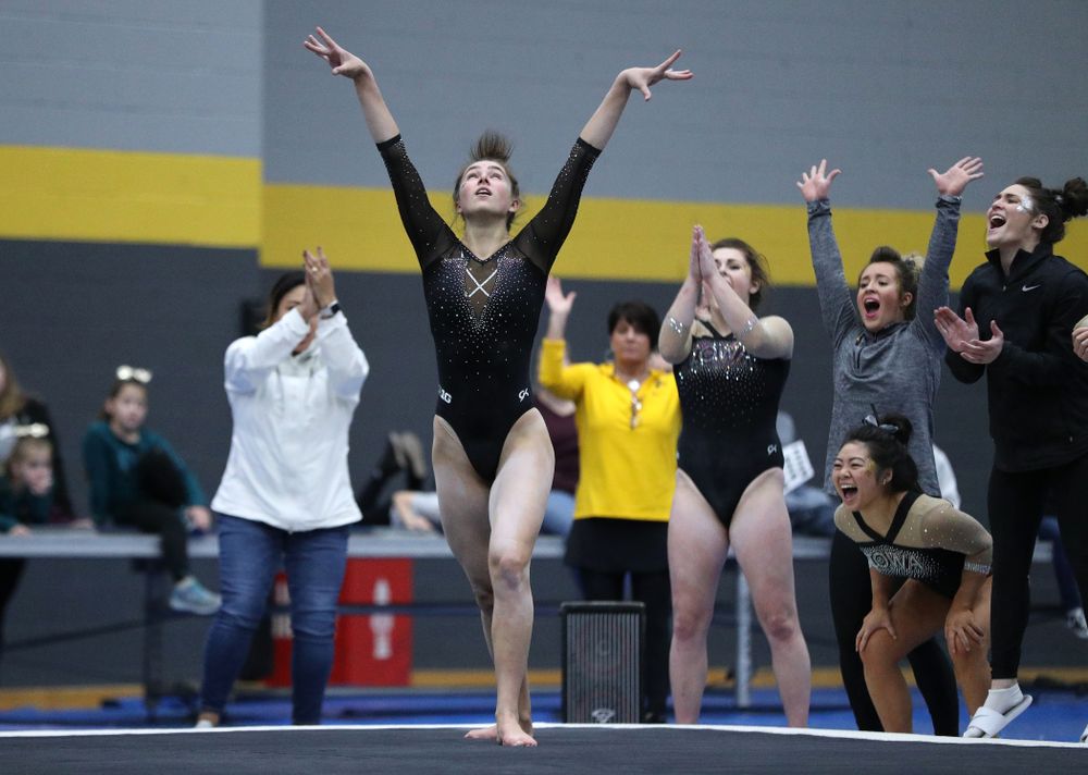 Bridget Killian competes on the floor during the Black and Gold intrasquad meet Saturday, December 1, 2018 at the University of Iowa Field House. (Brian Ray/hawkeyesports.com)