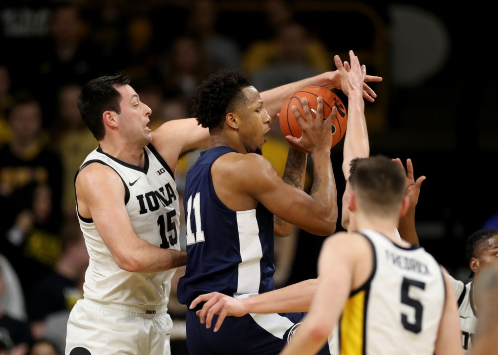 Iowa Hawkeyes forward Ryan Kriener (15) against Penn State Saturday, February 29, 2020 at Carver-Hawkeye Arena. (Brian Ray/hawkeyesports.com)