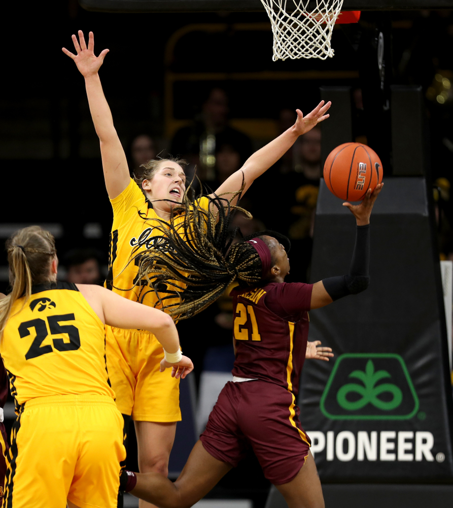Iowa Hawkeyes guard Kathleen Doyle (22) against the Minnesota Golden Gophers Thursday, February 27, 2020 at Carver-Hawkeye Arena. (Brian Ray/hawkeyesports.com)