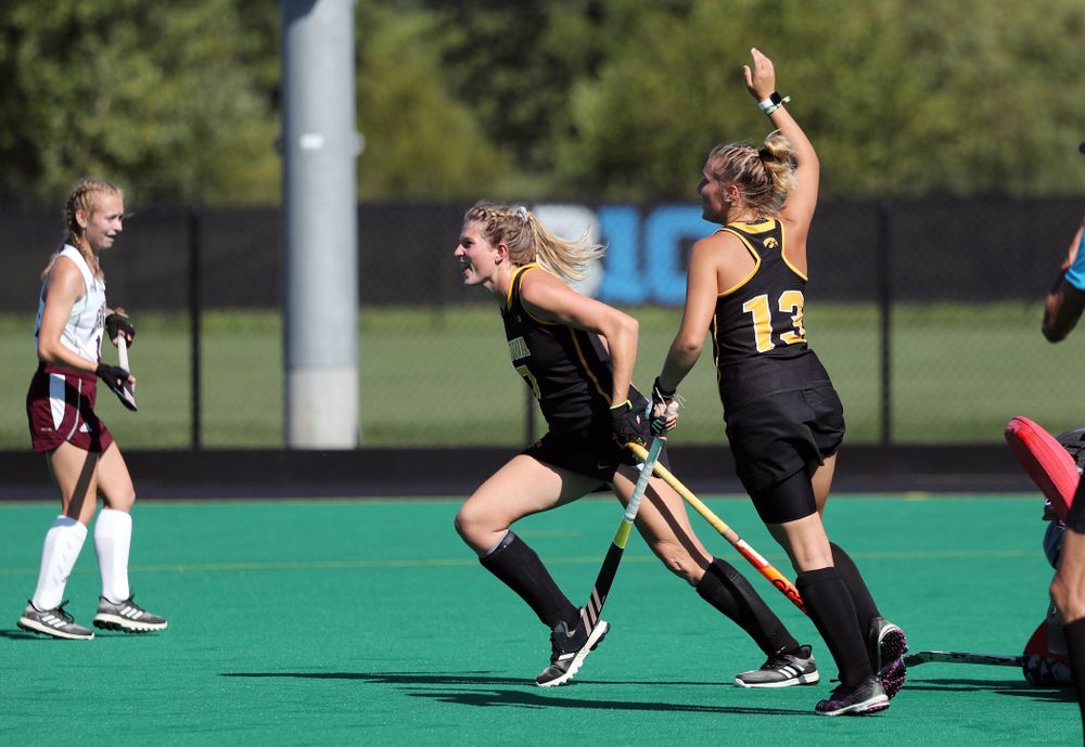 Iowa Hawkeyes Ellie Holley (7) celebrates a goal against Central Michigan Friday, September 6, 2019 at Grant Field. The Hawkeyes won the game 11-0. (Brian Ray/hawkeyesports.com)