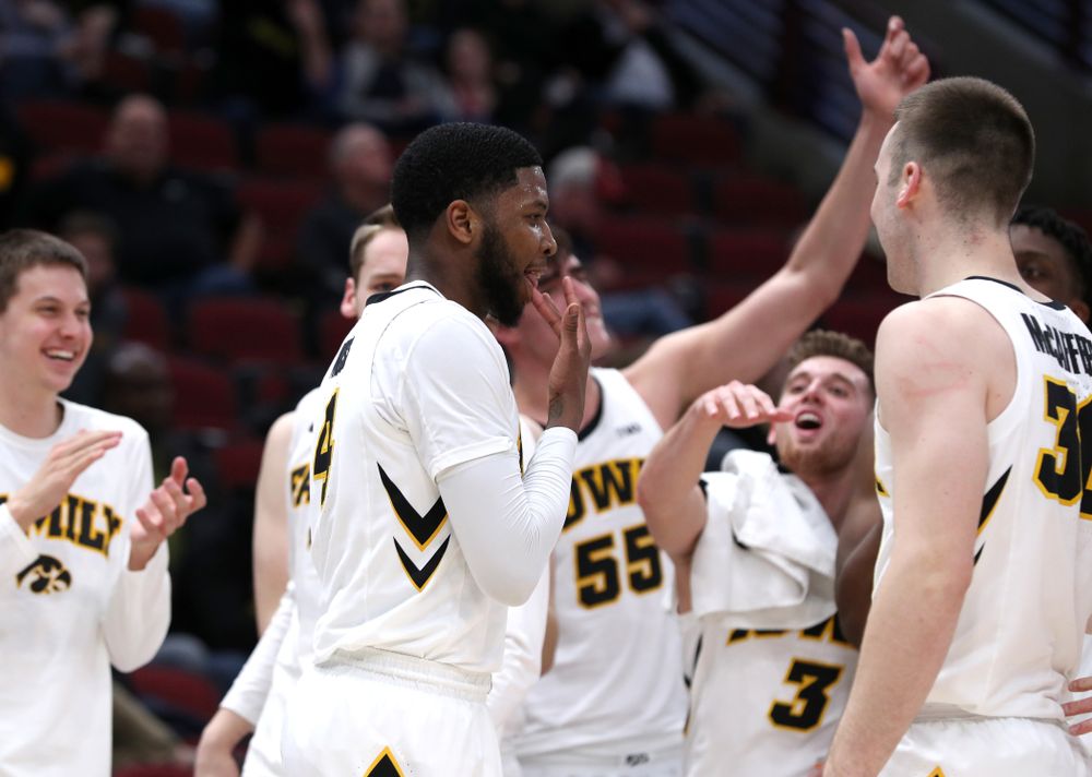 Iowa Hawkeyes guard Isaiah Moss (4) against the Illinois Fighting Illini in the 2019 Big Ten Men's Basketball Tournament Thursday, March 14, 2019 at the United Center in Chicago. (Brian Ray/hawkeyesports.com)