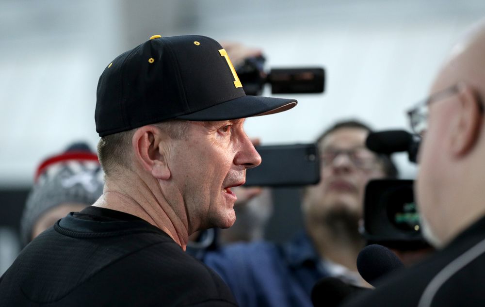 Iowa Hawkeyes head coach Rick Heller answers questions from reporters during their annual media day Thursday, February 6, 2020 at the Indoor Practice Facility. (Brian Ray/hawkeyesports.com)