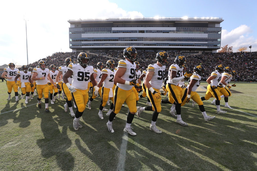 The Iowa Hawkeyes swam onto the field for their game against the Purdue Boilermakers Saturday, November 3, 2018 Ross Ade Stadium in West Lafayette, Ind. (Brian Ray/hawkeyesports.com)