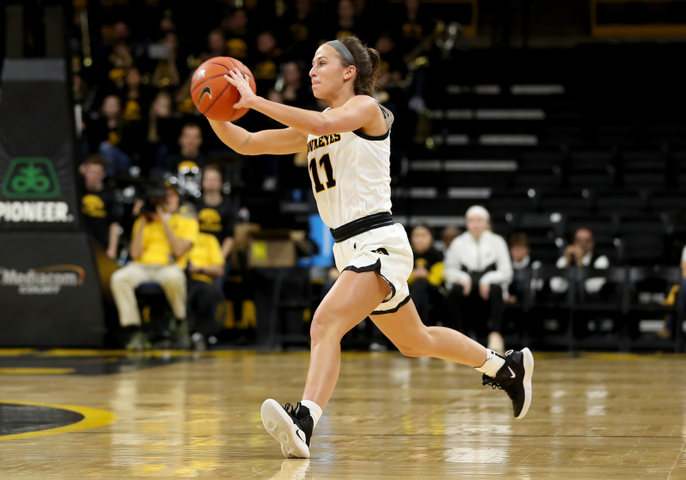 Iowa Hawkeyes guard Megan Meyer (11) against North Carolina Central Saturday, December 14, 2019 at Carver-Hawkeye Arena. (Brian Ray/hawkeyesports.com)