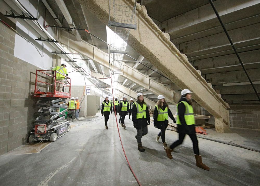 The Iowa Volleyball team and staff take a construction tour of Xtream Arena in Coralville on Thursday, January 30, 2020. (Stephen Mally/hawkeyesports.com)