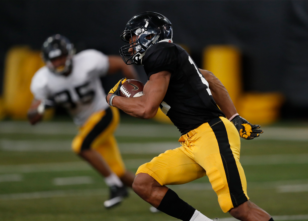 Iowa Hawkeyes wide receiver Brandon Smith (12) during spring practice Wednesday, March 28, 2018 at the Hansen Football Performance Center. (Brian Ray/hawkeyesports.com)