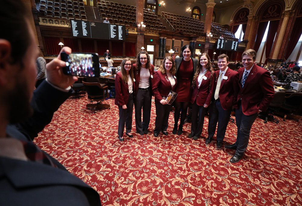 Iowa WomenÕs BasketballÕs Megan Gustafson is recognized with a resolution by the house and the senate at the Iowa State Capitol Wednesday, April 24, 2019 in Des Moines. (Brian Ray/hawkeyesports.com)