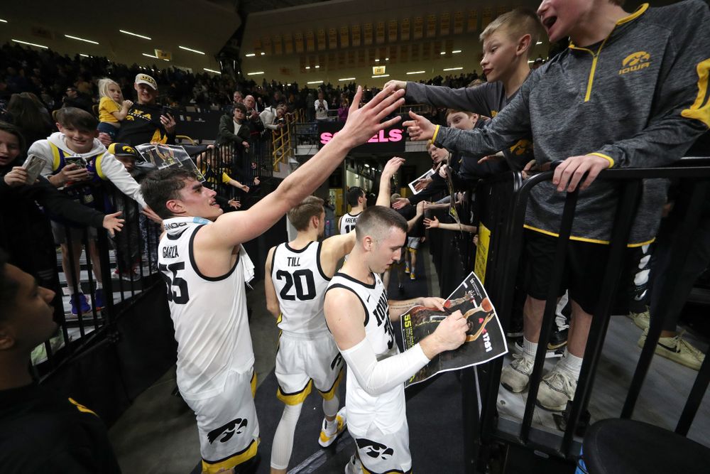Iowa Hawkeyes forward Luka Garza (55) and guard Connor McCaffery (30) against the Maryland Terrapins Friday, January 10, 2020 at Carver-Hawkeye Arena. (Brian Ray/hawkeyesports.com)