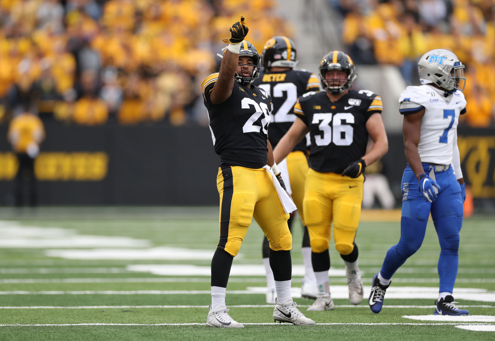 Iowa Hawkeyes running back Toren Young (28) against Middle Tennessee State Saturday, September 28, 2019 at Kinnick Stadium. (Max Allen/hawkeyesports.com)