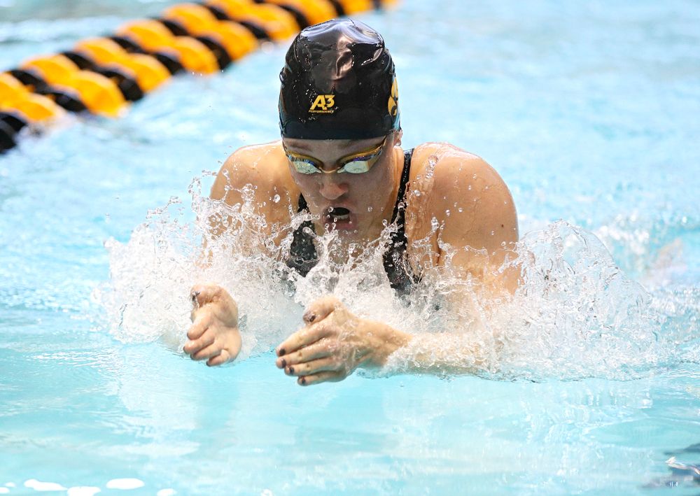 Iowa’s Grace Reeder swims the women’s 200 yard individual medley preliminary event during the 2020 Women’s Big Ten Swimming and Diving Championships at the Campus Recreation and Wellness Center in Iowa City on Thursday, February 20, 2020. (Stephen Mally/hawkeyesports.com)
