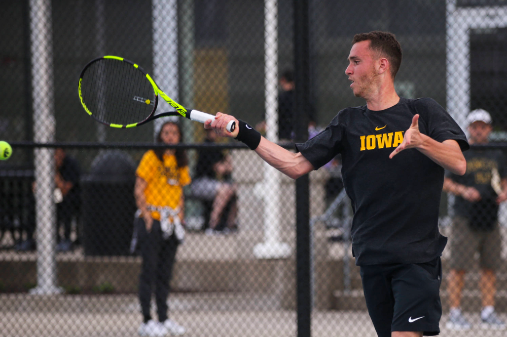 IowaÕs Kareem Allaf at tennis vs Illinois State on Sunday, April 21, 2019 at the Hawkeye Tennis and Recreation Complex. (Lily Smith/hawkeyesports.com)