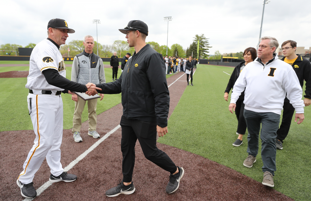 Student Manager Jake Stone during senior day festivities before their game against Michigan State Sunday, May 12, 2019 at Duane Banks Field. (Brian Ray/hawkeyesports.com)