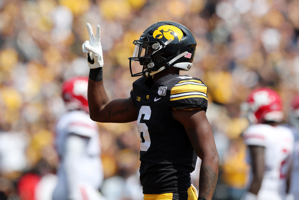 Iowa Hawkeyes wide receiver Ihmir Smith-Marsette (6) scores a touchdown against the Rutgers Scarlet Knights Saturday, September 7, 2019 at Kinnick Stadium. (Brian Ray/hawkeyesports.com)