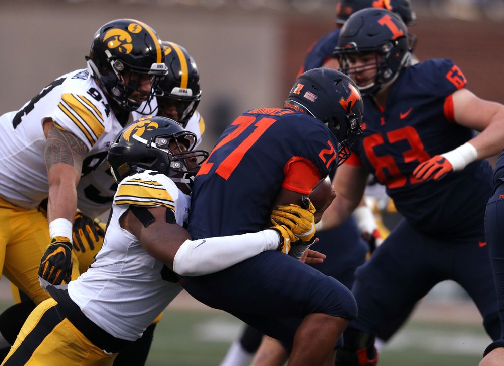 Iowa Hawkeyes defensive end Chauncey Golston (57) against the Illinois Fighting Illini Saturday, November 17, 2018 at Memorial Stadium in Champaign, Ill. (Brian Ray/hawkeyesports.com)