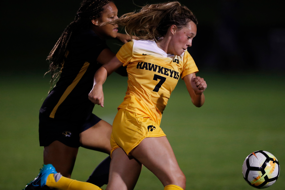 Iowa Hawkeyes Skylar Alward (7) against the Missouri Tigers Friday, August 17, 2018 at the Iowa Soccer Complex. (Brian Ray/hawkeyesports.com)