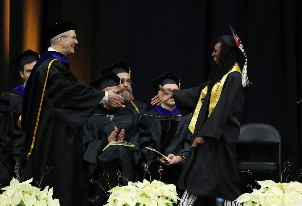 Iowa Track's Jahisha Thomas during the Fall Commencement Ceremony Saturday, December 15, 2018 at Carver-Hawkeye Arena. (Brian Ray/hawkeyesports.com)