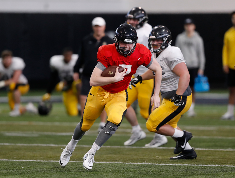 Iowa Hawkeyes quarterback Spencer Petras (7) Wednesday, April 4, 2018 at the Hansen Football Performance Center. (Brian Ray/hawkeyesports.com)