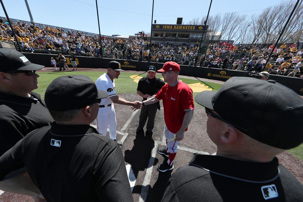 Iowa Hawkeyes head coach Rick Heller against the Nebraska Cornhuskers Saturday, April 20, 2019 at Duane Banks Field. (Brian Ray/hawkeyesports.com)