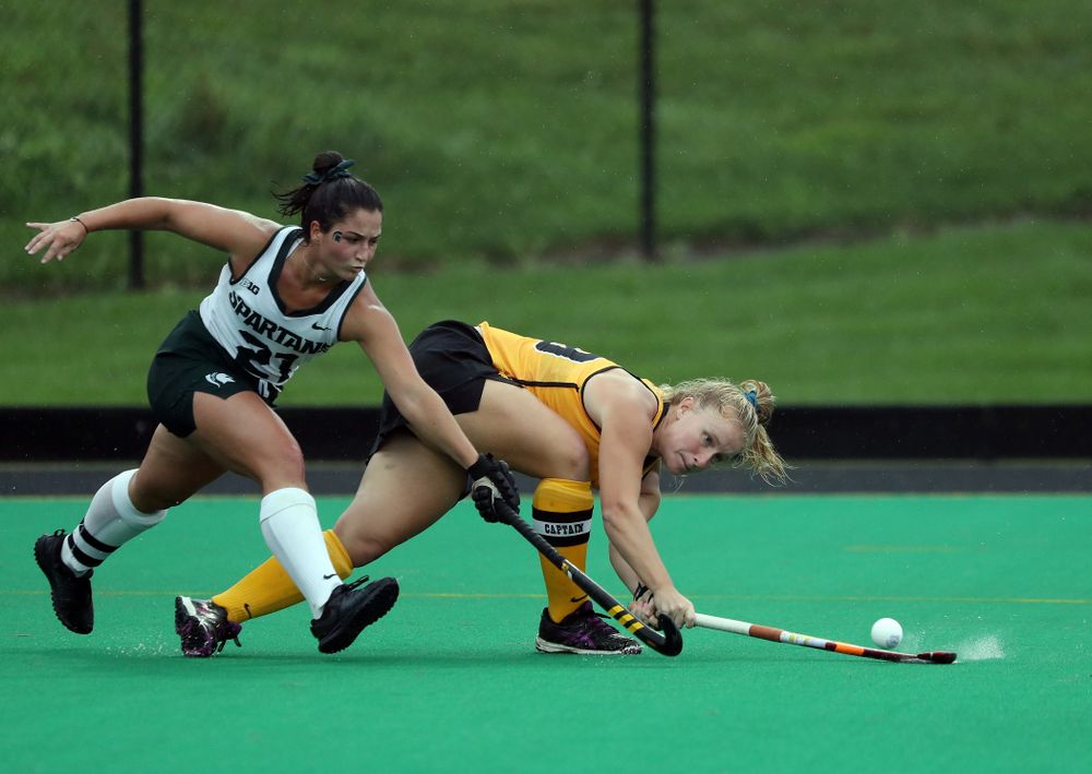 Iowa Hawkeyes forward Ryley Miller (19) against the Michigan State Spartans Sunday, September 29, 2019 at Grant Field. (Brian Ray/hawkeyesports.com)