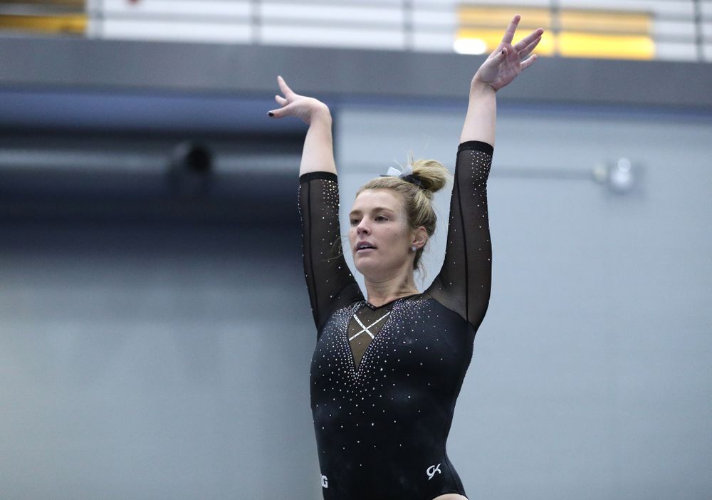 Sydney Hogani competes on the floor during the Black and Gold intrasquad meet Saturday, December 1, 2018 at the University of Iowa Field House. (Brian Ray/hawkeyesports.com)