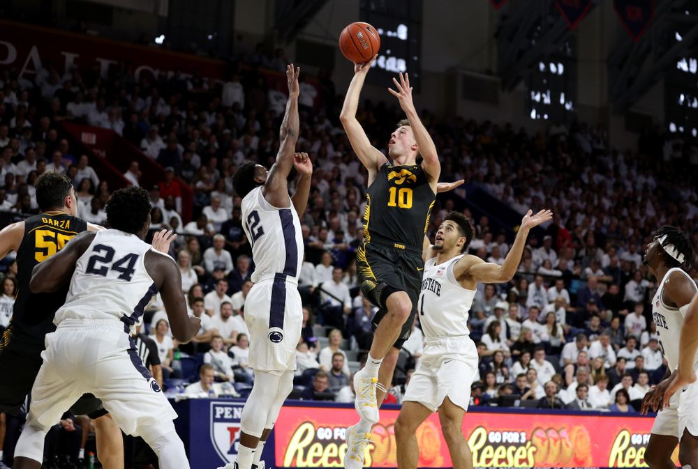 Iowa Hawkeyes guard Joe Wieskamp (10) against Penn State Saturday, January 4, 2020 at the Palestra in Philadelphia. (Brian Ray/hawkeyesports.com)