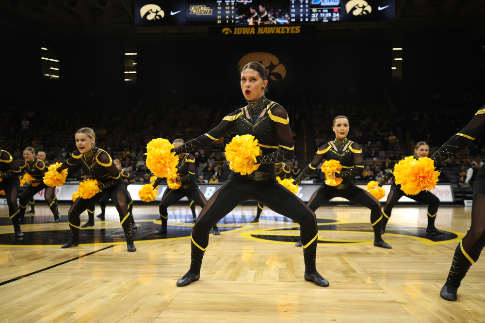 The Iowa Dance Team performs at halftime of the Iowa Hawkeyes game against the Nebraska Cornhuskers Thursday, January 3, 2019 at Carver-Hawkeye Arena. (Brian Ray/hawkeyesports.com)