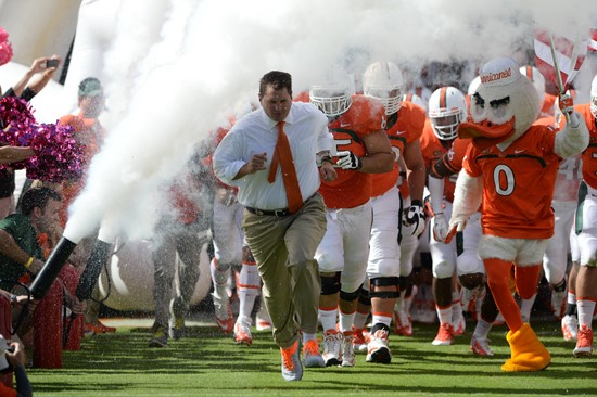 The #14'th ranked University of Miami Hurricanes play the Georgia Tech Yellow Jackets at Sun Life Stadium on October 05, 2013. Photo by Steven...