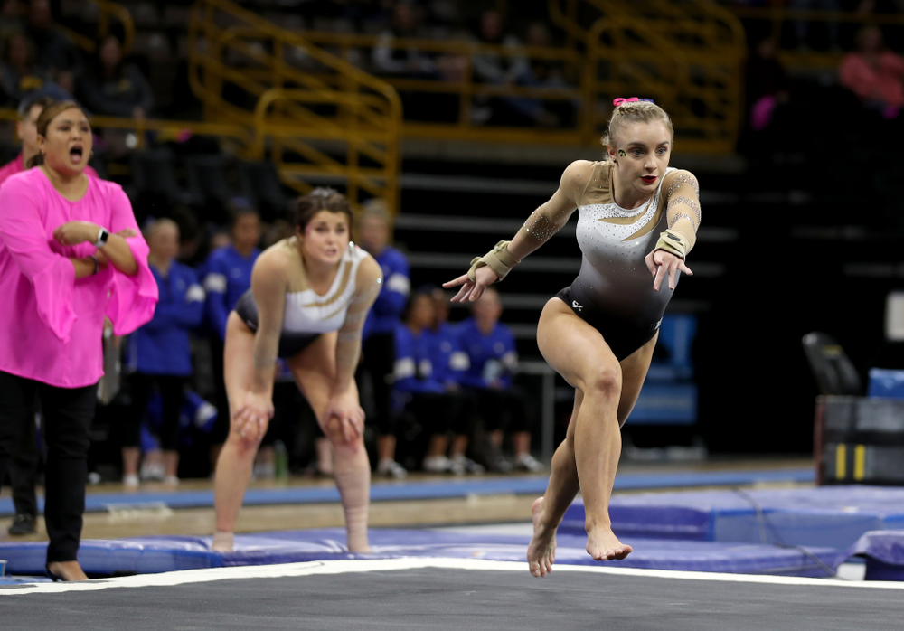 IowaÕs Lauren Guerin competes on the floor against Ball State and Air Force Saturday, January 11, 2020 at Carver-Hawkeye Arena. (Brian Ray/hawkeyesports.com)