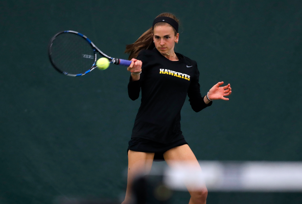 Adrienne Jensen against Ohio State Sunday, March 25, 2018 at the Hawkeye Tennis and Recreation Center. (Brian Ray/hawkeyesports.com)