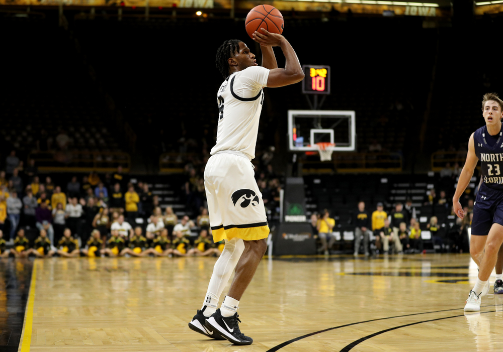 Iowa Hawkeyes guard Bakari Evelyn (4) against North Florida Thursday, November 21, 2019 at Carver-Hawkeye Arena. (Brian Ray/hawkeyesports.com)