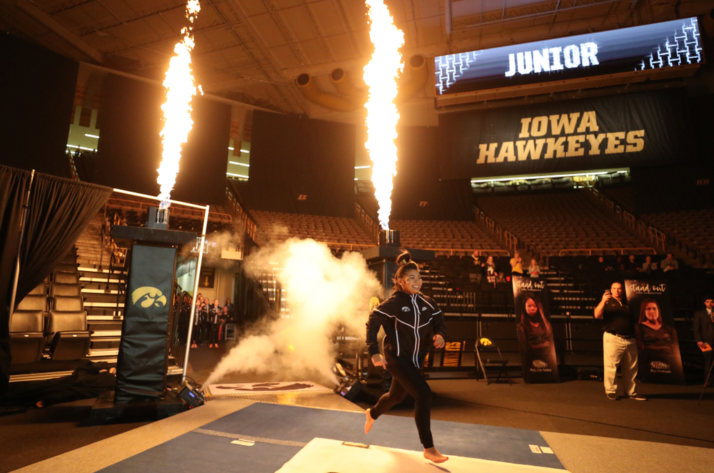 Iowa's Clair Kaji is introduced before their meet against Southeast Missouri State Friday, January 11, 2019 at Carver-Hawkeye Arena. (Brian Ray/hawkeyesports.com)